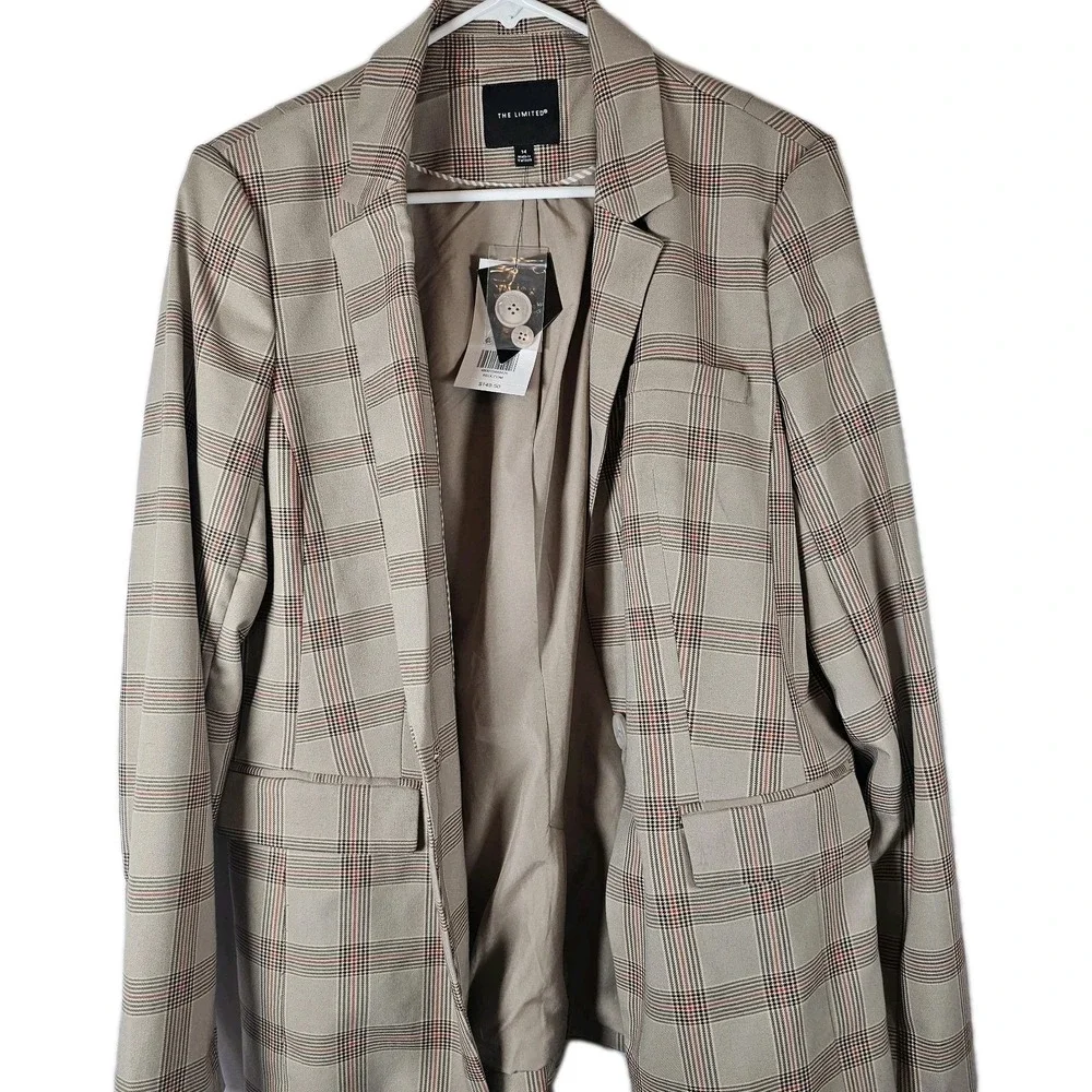 The Limited Size 14 Longline Tan plaid Lined Blazer Career Preppy Academic NWT